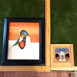 Vintage  Amado Pena Framed Art Print and Ceramic Tile Trivit